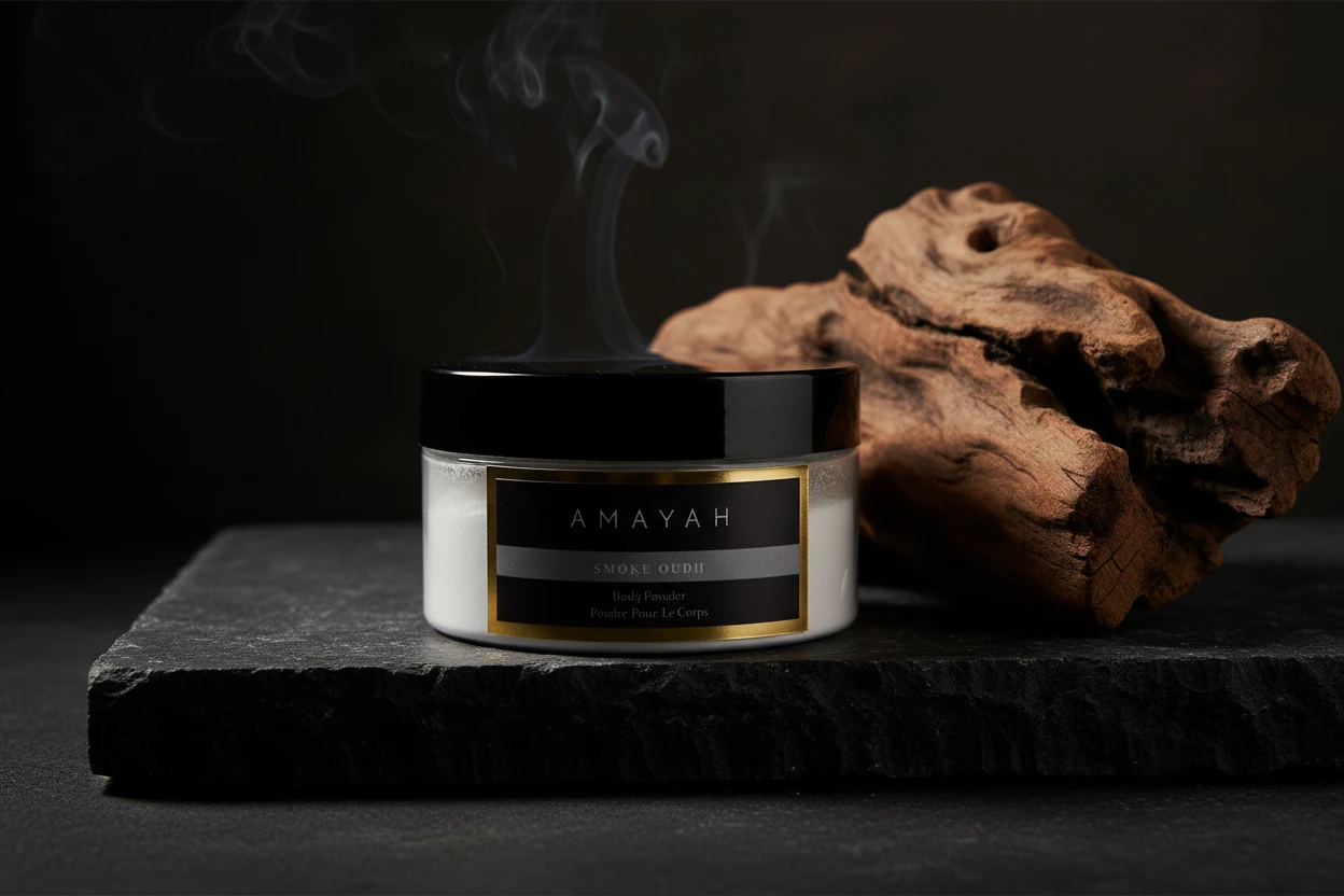 بودرة الجسم "سموك عود" برائحة بخوروعمبر