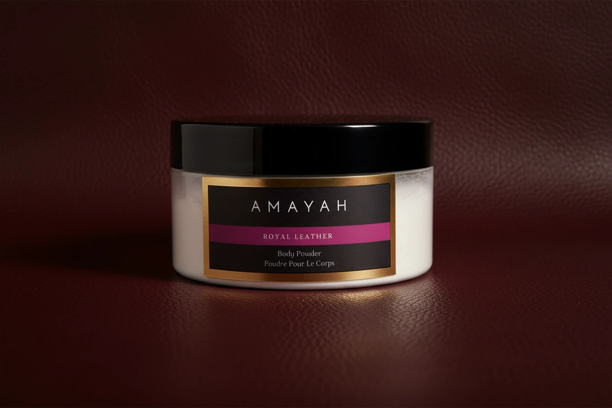 بودرة الجسم "رويال ليذر" برائحة الجلد و برقوق