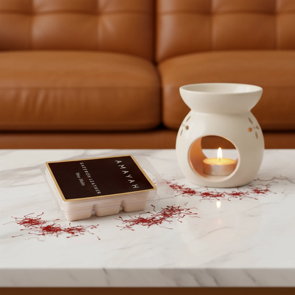 شمع للفواحة  "سافرون ليذر" برائحة الزعفران و الجلد