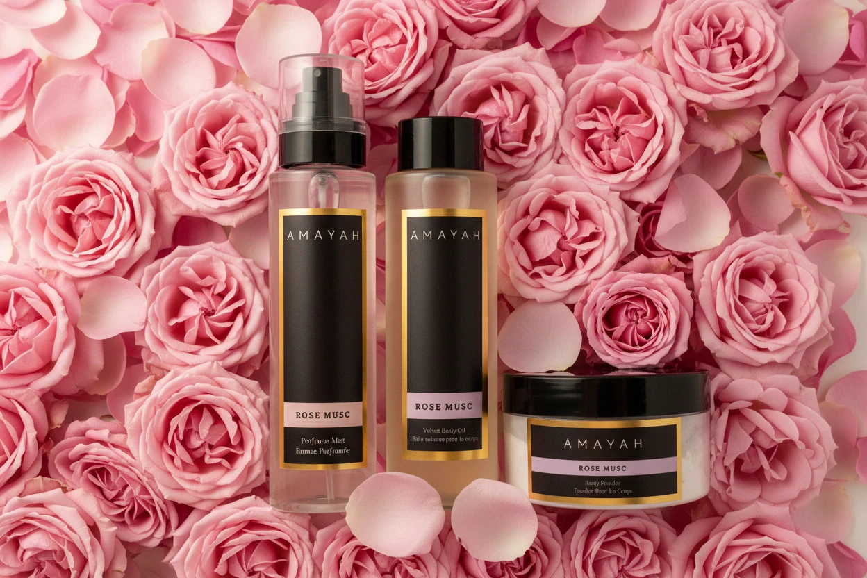 المجموعة الكاملة للعناية "روز مسك" برائحة الورد و المسك