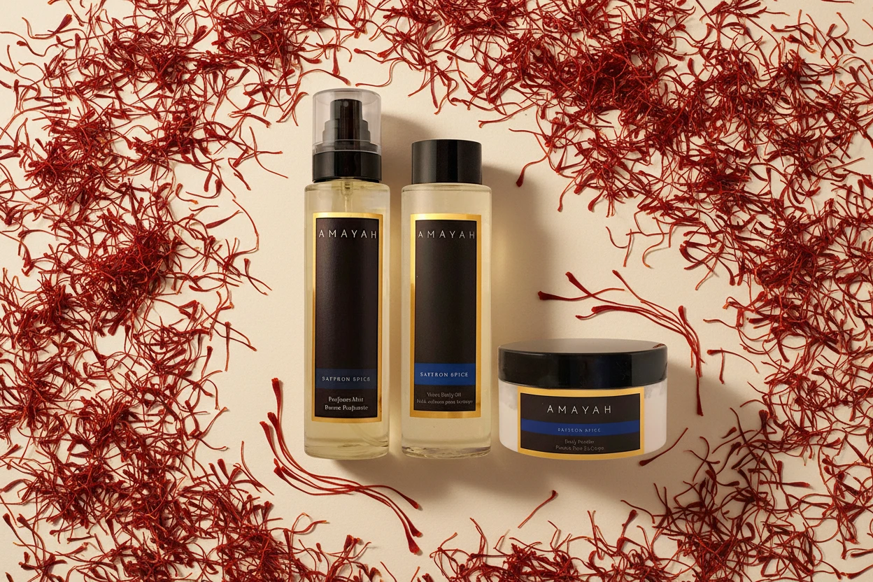 المجموعة الكاملة للعناية "سافرون سبايس" برائحة زعفران و توابل دافئة